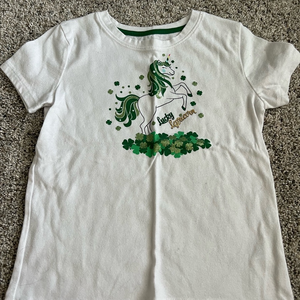Lucky Unicorn Kids T-Shirt - White and Green